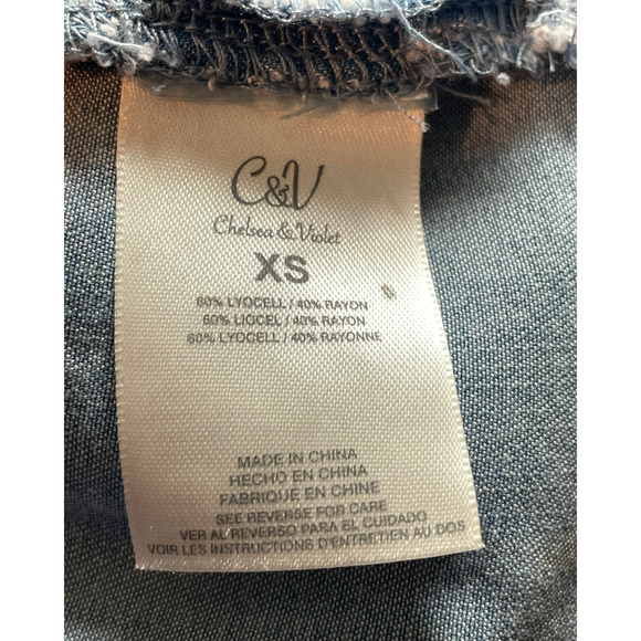 3/$20 Chelsea Violet Sz XS Shift Dress Lace Up Neckline Embroidered Chambray - Picture 11 of 11